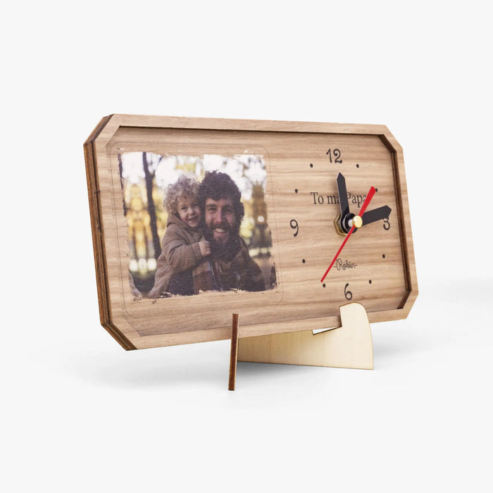 Personalized Wooden Photo Clock: Custom Message Keepsake
