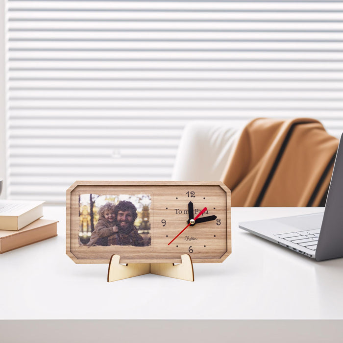 Personalized Wooden Photo Clock: Custom Message Keepsake