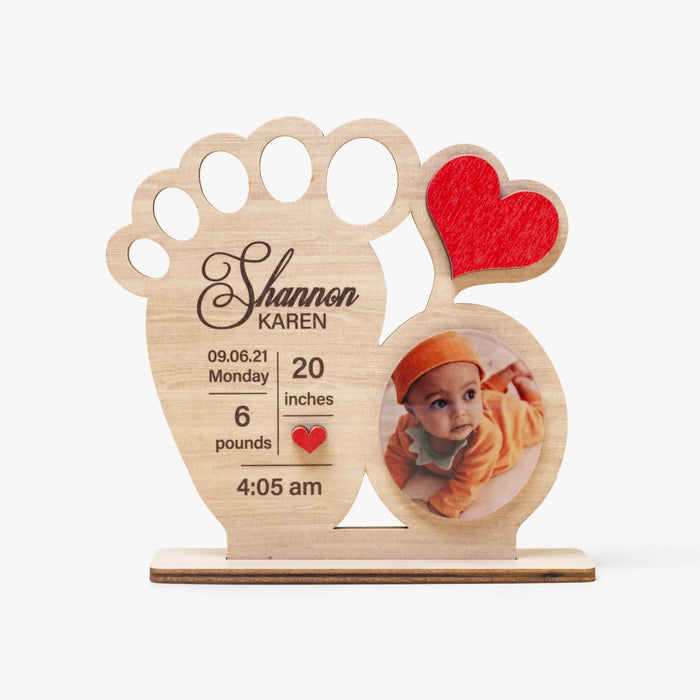 Personalized Foot Shaped Baby Ornament with Name Photo Birth Stats Custom Gift for New Mom Dad Baby Shower Birthday Name Reveal Decor