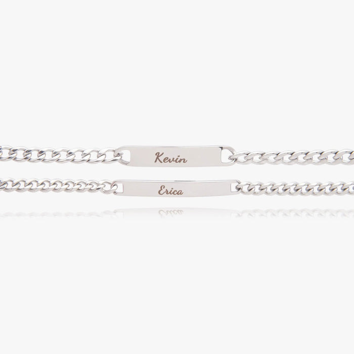 Personalized Engraved Bracelet Set with Eternal Rose Box Custom Name Couple Gift for Girlfriend Boyfriend Fiancee Anniversary Present