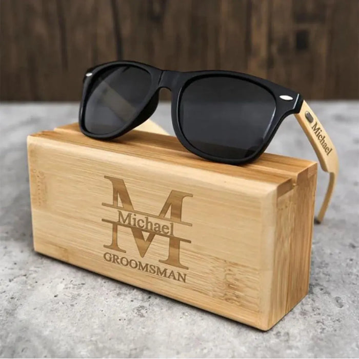 Personalized Wooden Sunglasses With Case Custom Name Laser Engraved Groomsman Gift Wedding Favor Custom Sunglasses Engraved Gift For Men