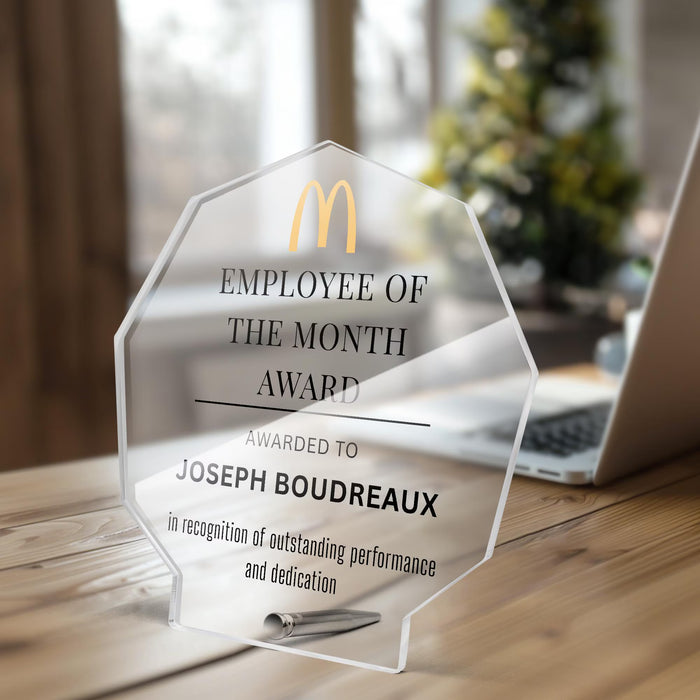 Personalized Acrylic Award Plaque Custom Logo and Message Employee of the Month Award Corporate Recognition Gift Office Appreciation
