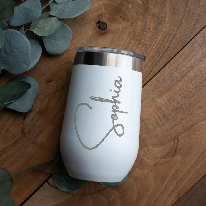 Personalized Stemless Wine Tumbler: Engraved Stainless Steel Bridesmaid Gift