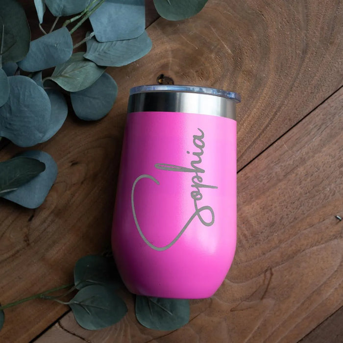 Personalized Stemless Wine Tumbler: Engraved Stainless Steel Bridesmaid Gift