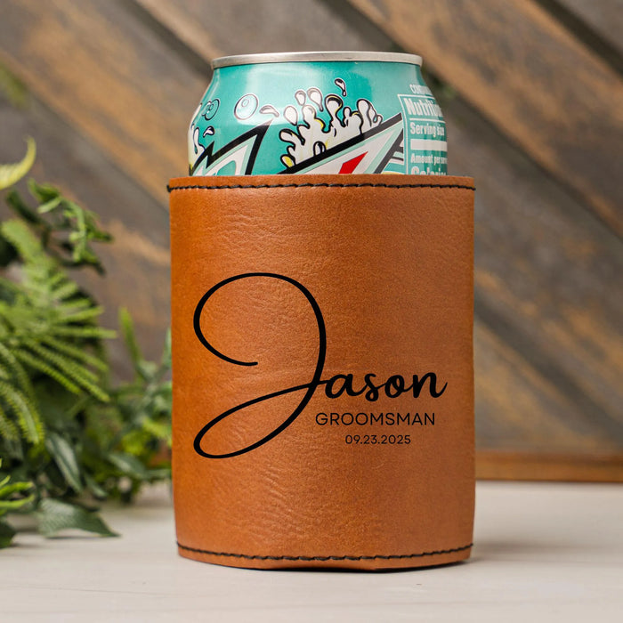 Groomsman Gift Personalized Beverage Holder Custom Engraved Can Cooler Beer Holder Wedding Party Favor Groomsmen Proposal Best Man Gift Idea