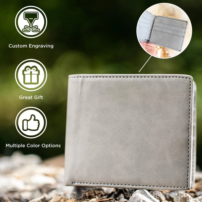 Custom Engraved Wallet Personalized Mens Leather Wallet Groomsmen Gift Wedding Party Favor Birthday Gift for Dad Husband Father or Best Man
