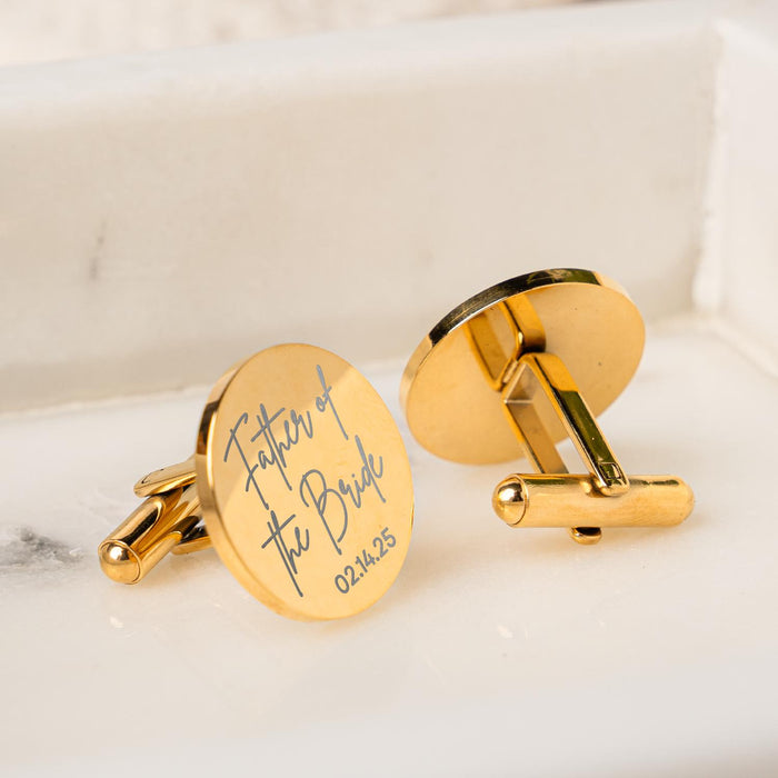 Father of the Bride Cufflinks Personalized Engraved Round Custom Cufflink Wedding Gift Groomsmen Gift Gift for Him Anniversary or Birthday