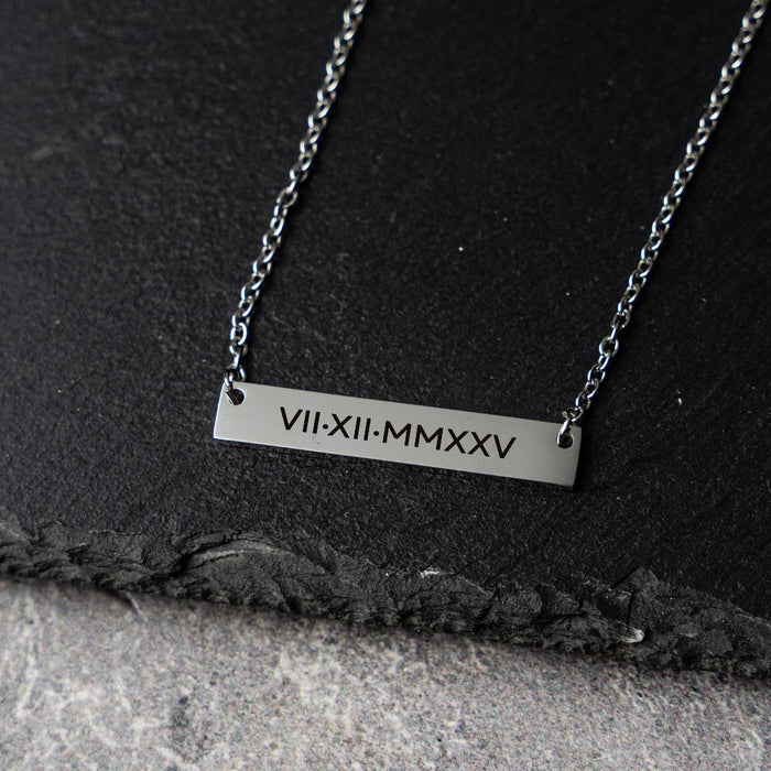 Personalized Roman Numeral Necklace Custom Wedding Date Necklace Gold Bar Necklace Engraved Bar Necklace Anniversary Gift for Women or Bride