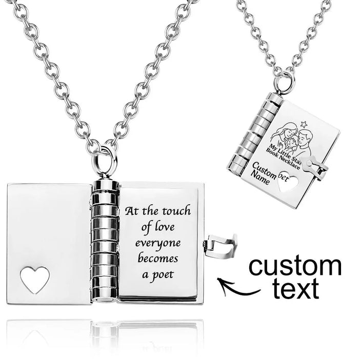 Personalized 'My Little Star' Book Locket Necklace: Custom Engraved Message