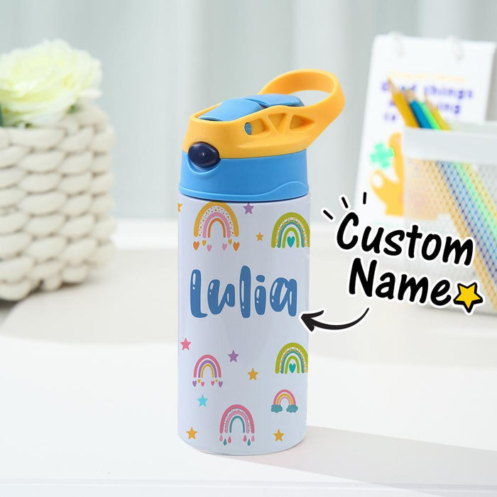 Custom Name Rainbow Kids Water Bottle Stainless Steel Cup Personalized Children's Day Gift for Girls Boys School Travel Tumbler
