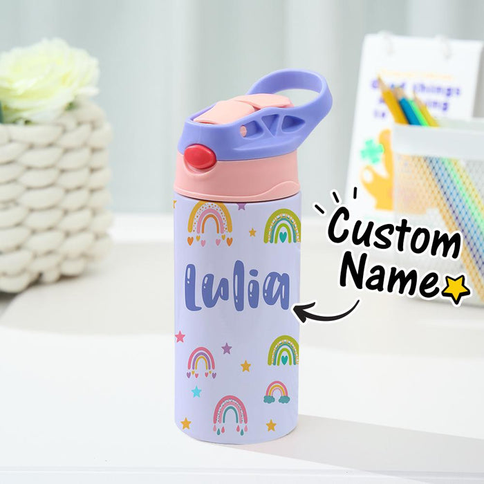 Custom Name Rainbow Kids Water Bottle Stainless Steel Cup Personalized Children's Day Gift for Girls Boys School Travel Tumbler