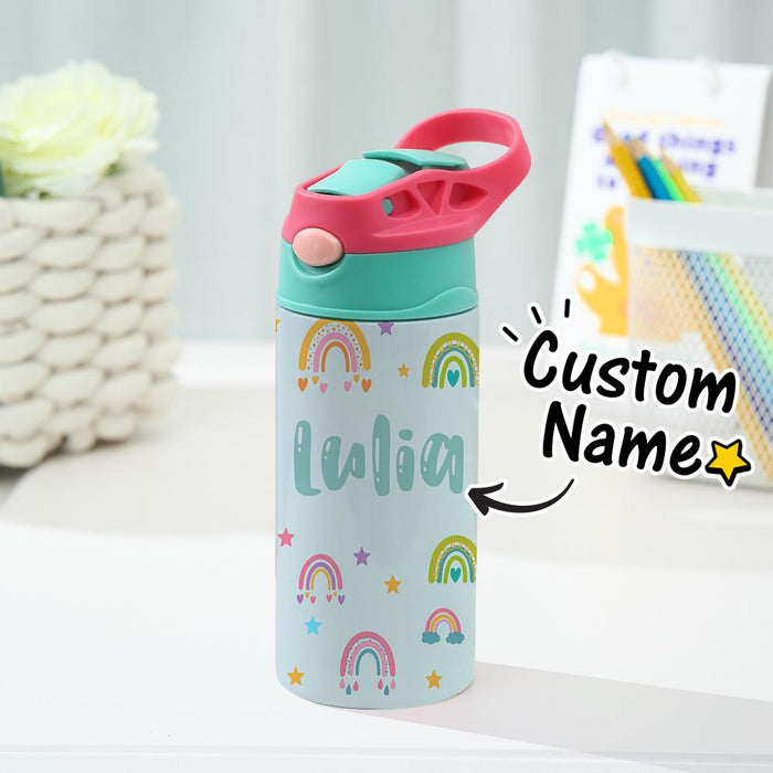 Custom Name Rainbow Kids Water Bottle Stainless Steel Cup Personalized Children's Day Gift for Girls Boys School Travel Tumbler
