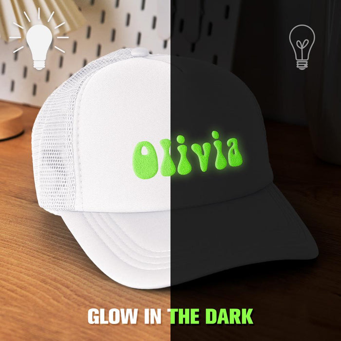 Custom Puff Print Trucker Hat Personalized Glow in the Dark Foam Trucker Cap for Adults Custom Back to School Gift Hat for Men and Women