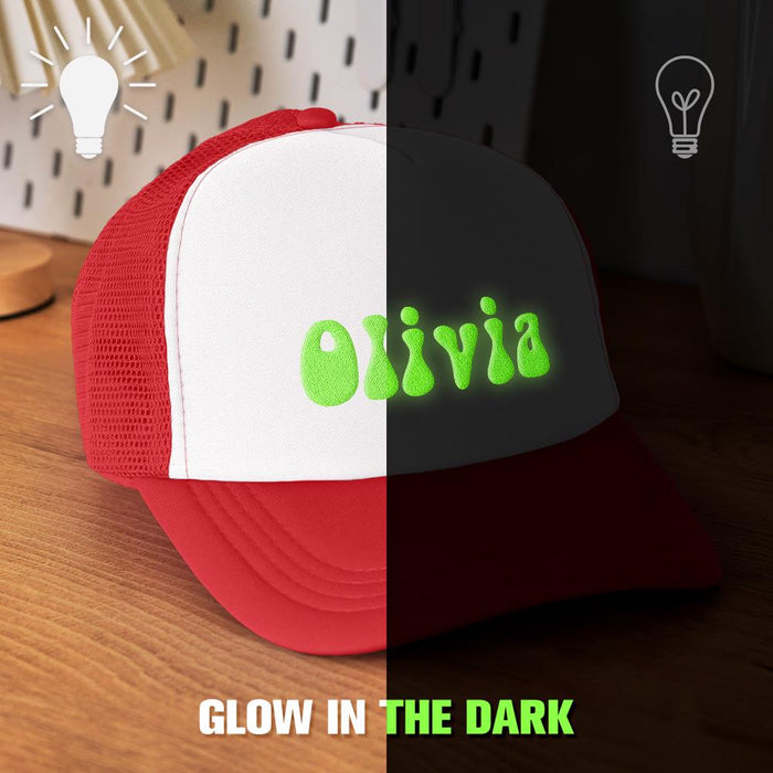 Custom Puff Print Trucker Hat Personalized Glow in the Dark Foam Trucker Cap for Adults Custom Back to School Gift Hat for Men and Women