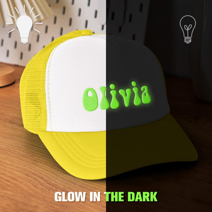 Custom Puff Print Trucker Hat Personalized Glow in the Dark Foam Trucker Cap for Adults Custom Back to School Gift Hat for Men and Women