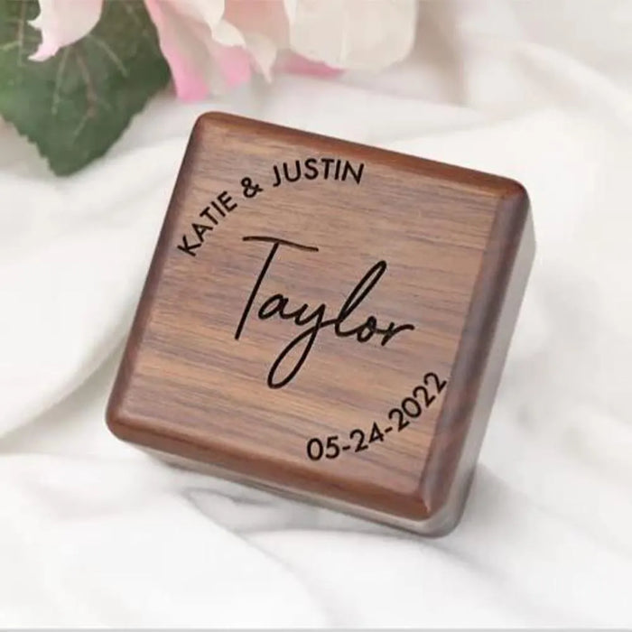Personalized Square Wood Double Ring Box Custom Engagement Ring Box for Wedding Ceremony Gift for Bride and Groom Ring Bearer Box
