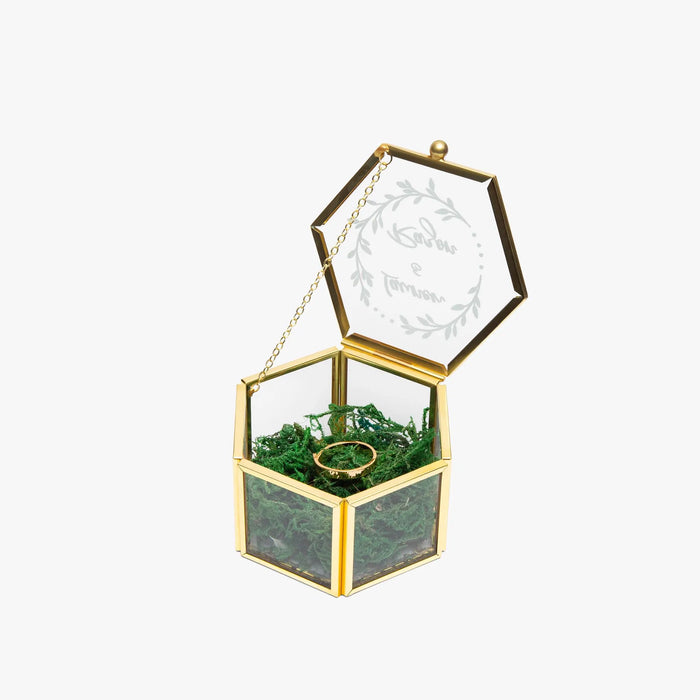 Personalized Hexagonal Glass Ring Box Custom Engagement Ring Box for Wedding Ceremony Gift for Bride and Groom Ring Bearer Box