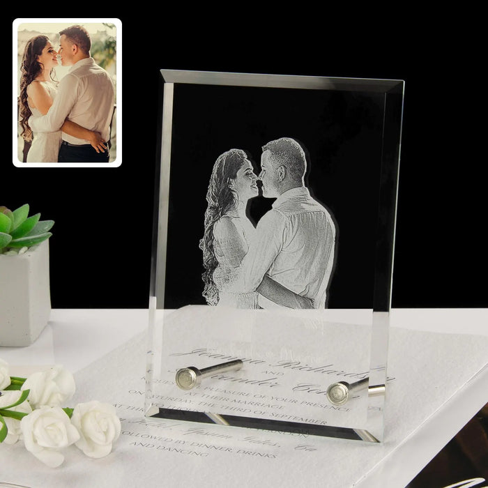 Personalized Engraved Crystal Photo Frame Custom Couple Photo Frame Display Gift for Girlfriend Boyfriend Fiancee Wedding Keepsake