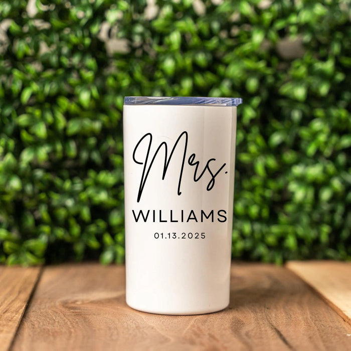 Personalized Mr and Mrs Skinny Mini Tumbler Custom Cup with Lid Bride and Groom Gift Bridal Shower Favor Wedding Party Gift Anniversary Gift