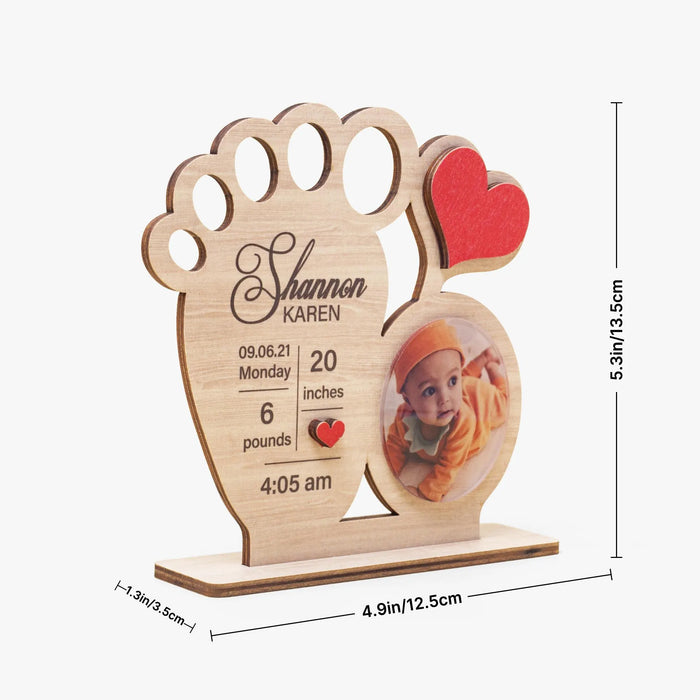 Personalized Foot Shaped Baby Ornament with Name Photo Birth Stats Custom Gift for New Mom Dad Baby Shower Birthday Name Reveal Decor