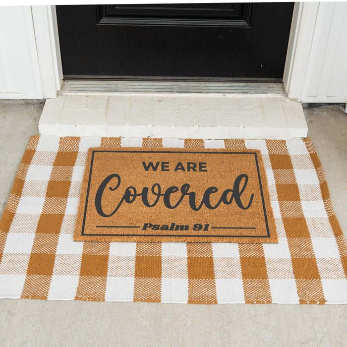 Christian Welcome Doormat Bible Verse We Are Covered Psalm 91 Scripture Entryway Decor Religious Housewarming Gift for Christian Home Decor