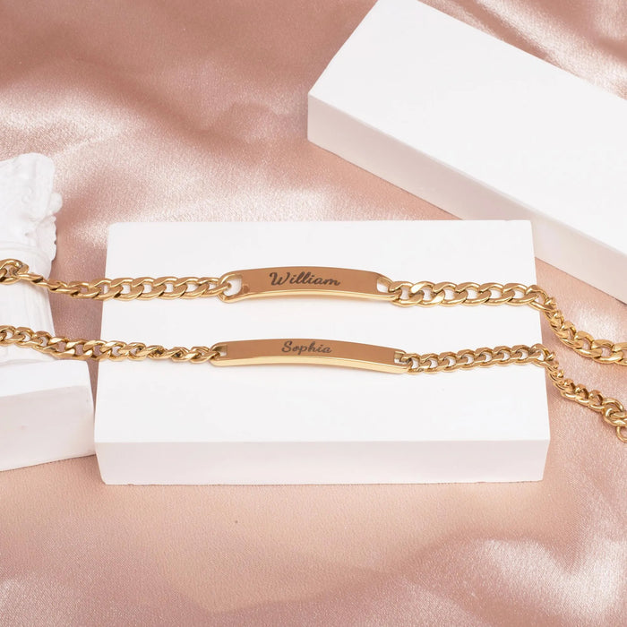 Personalized Engraved Bracelet Set with Eternal Rose Box Custom Name Couple Gift for Girlfriend Boyfriend Fiancee Anniversary Present