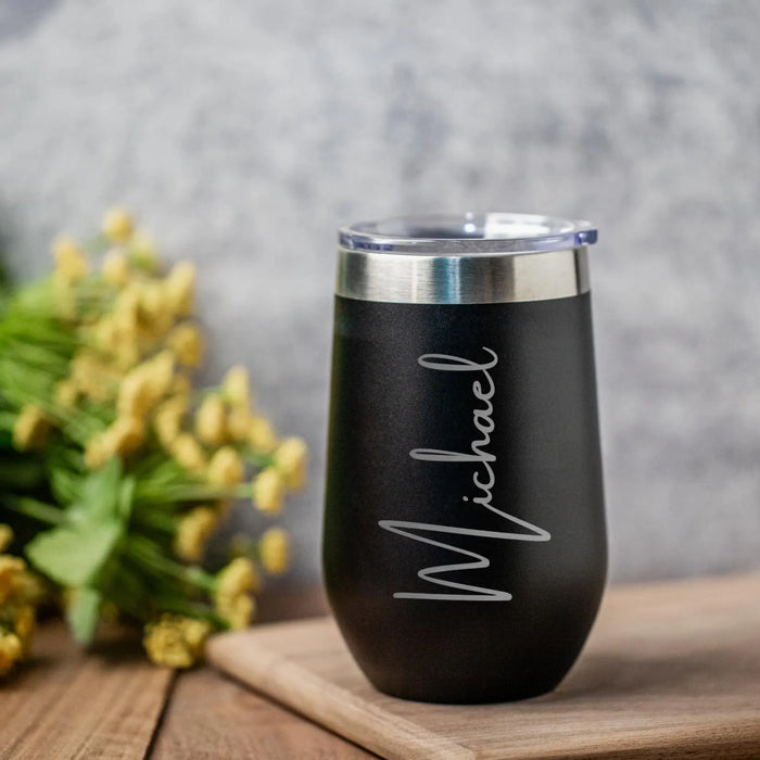 Personalized Stemless Wine Tumbler: Engraved Stainless Steel Bridesmaid Gift