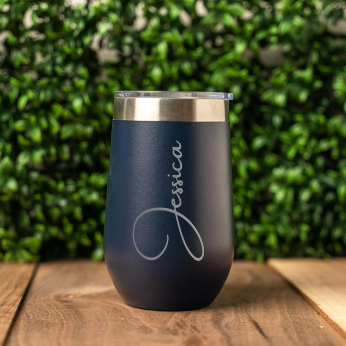 Personalized Stemless Wine Tumbler: Engraved Stainless Steel Bridesmaid Gift