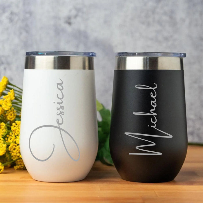 Personalized Stemless Wine Tumbler: Engraved Stainless Steel Bridesmaid Gift