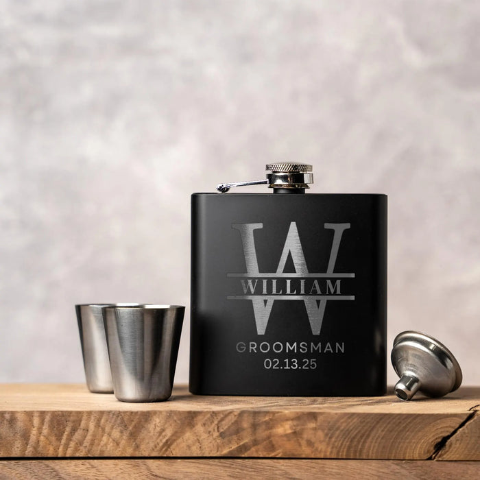 Personalized Flask Set: Custom Etched Stainless Steel Groomsman Gift
