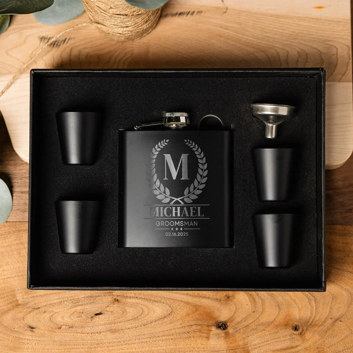 Personalized Flask Set: Custom Etched Stainless Steel Groomsman Gift