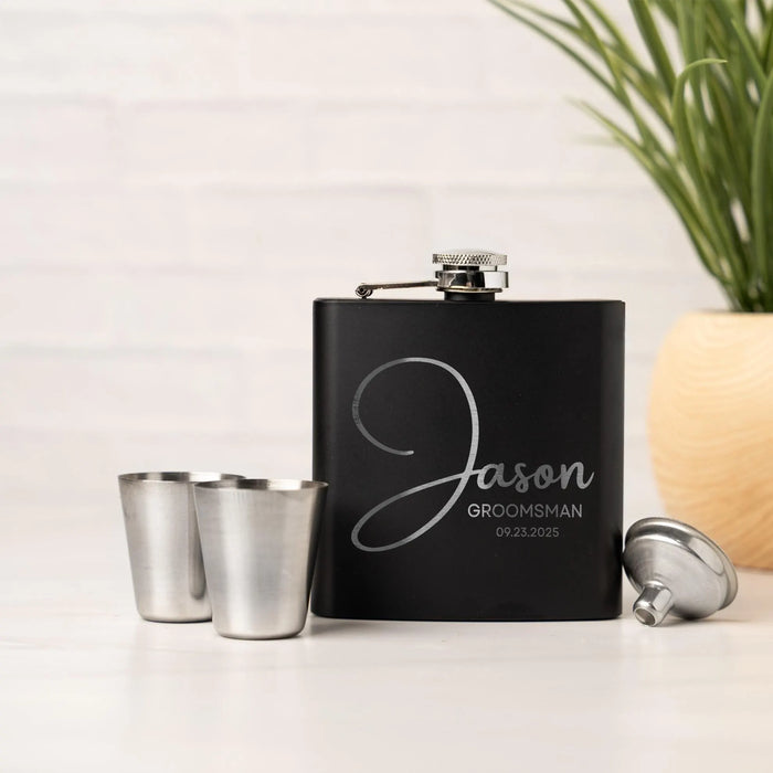Personalized Flask Set: Custom Etched Stainless Steel Groomsman Gift