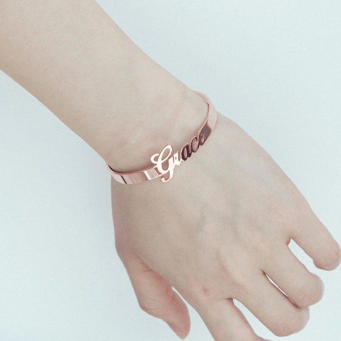 Personalized Open Cuff Bracelet Sterling Silver Custom Jewelry Gift for Girlfriend Unique Friendship Bracelet for Her