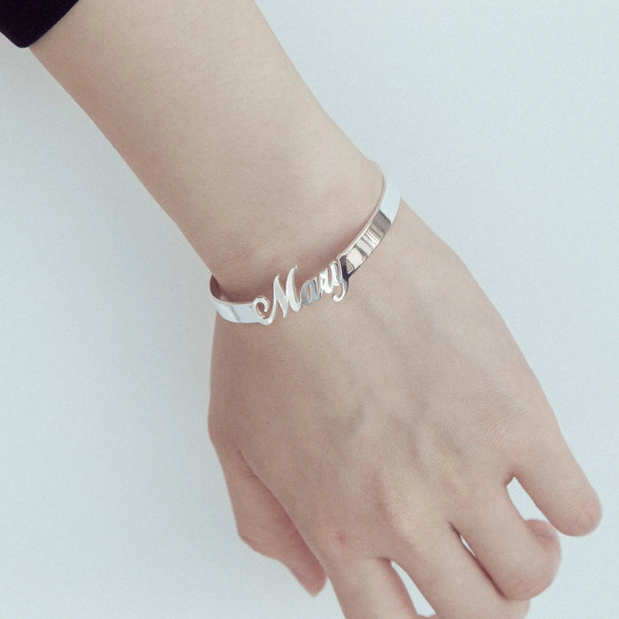 Personalized Open Cuff Bracelet Sterling Silver Custom Jewelry Gift for Girlfriend Unique Friendship Bracelet for Her