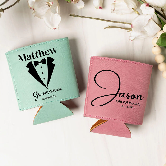 Groomsman Gift Personalized Beverage Holder Custom Engraved Can Cooler Beer Holder Wedding Party Favor Groomsmen Proposal Best Man Gift Idea