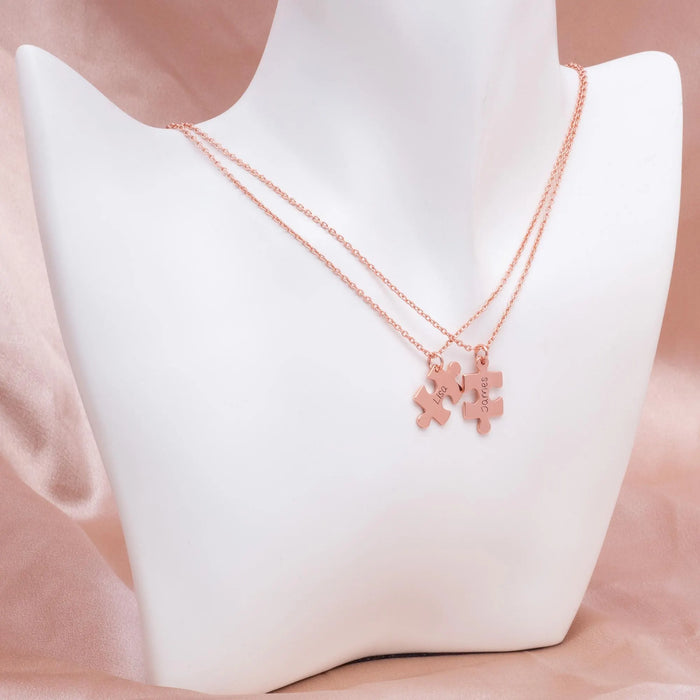 Personalized Engraved Puzzle Necklace Sterling Silver Custom Jewelry Gift for Girlfriend Unique Friendship Necklace for Her