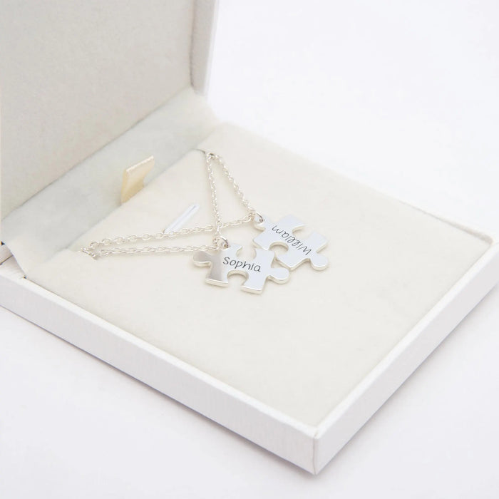 Personalized Engraved Puzzle Necklace Sterling Silver Custom Jewelry Gift for Girlfriend Unique Friendship Necklace for Her