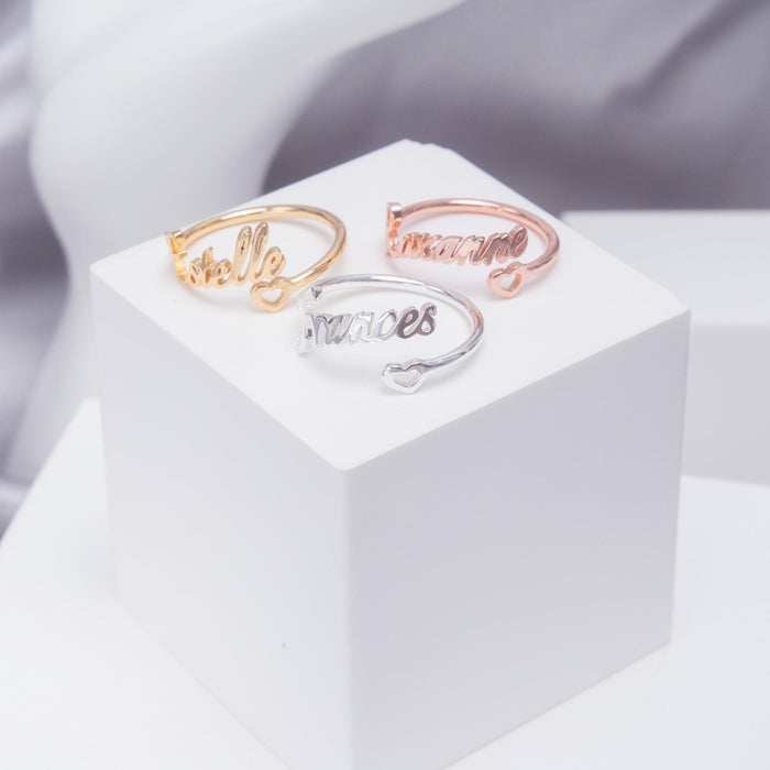 Personalized Heart Name Ring- Stainless Ring Custom Promise Ring for Her Wedding Gift for Girlfriend Fiancee Couple Jewelry