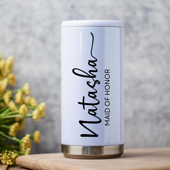 Personalized Name Skinny Glam Can Cooler Custom Bridesmaid Gift Bridal Shower Favor Wedding Party Gift for Bride Maid of Honor or Bridesmaid