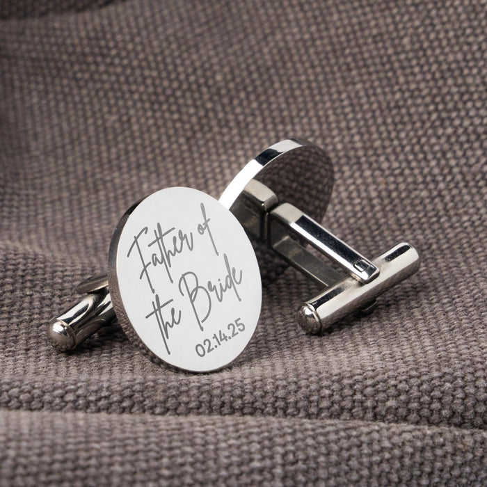Father of the Bride Cufflinks Personalized Engraved Round Custom Cufflink Wedding Gift Groomsmen Gift Gift for Him Anniversary or Birthday