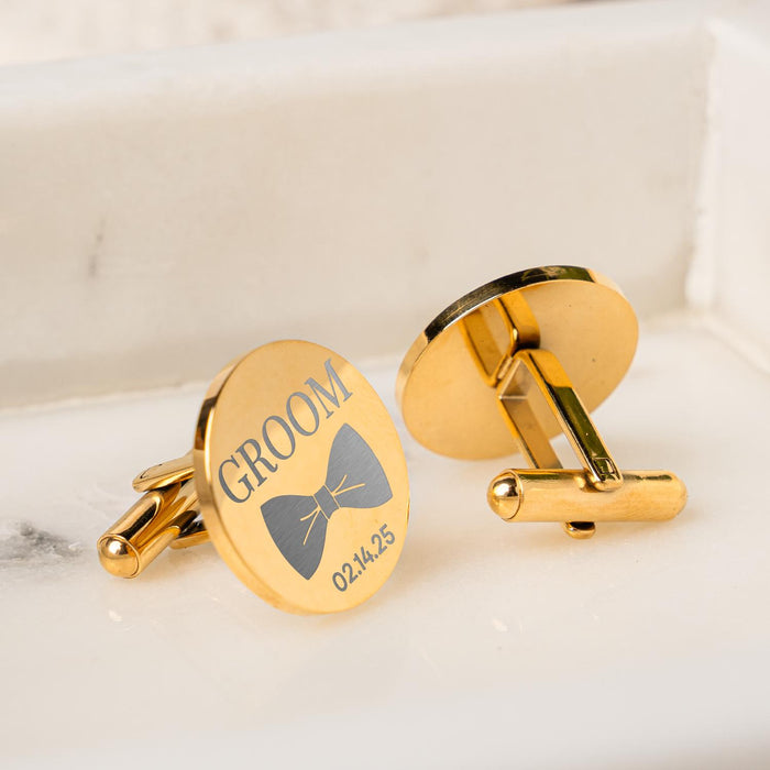 Father of the Bride Cufflinks Personalized Engraved Round Custom Cufflink Wedding Gift Groomsmen Gift Gift for Him Anniversary or Birthday
