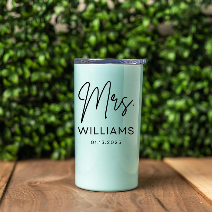 Personalized Mr and Mrs Skinny Mini Tumbler Custom Cup with Lid Bride and Groom Gift Bridal Shower Favor Wedding Party Gift Anniversary Gift