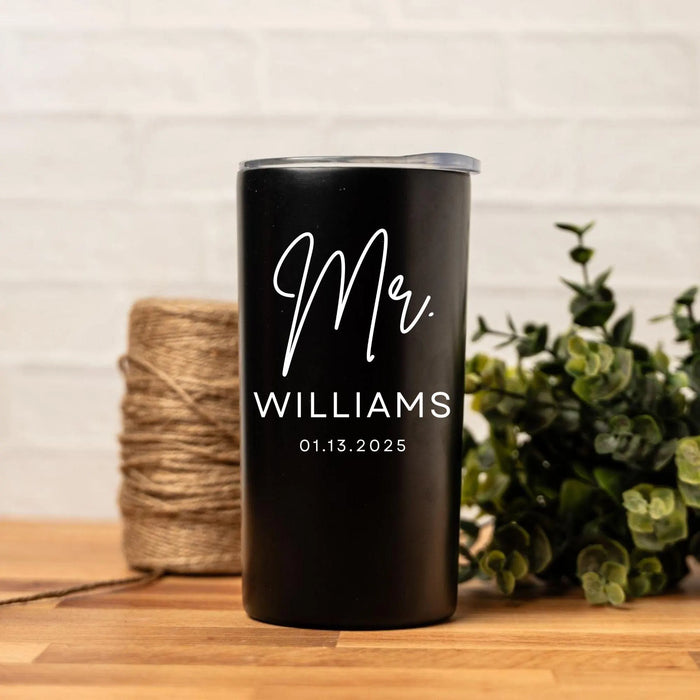 Personalized Mr and Mrs Skinny Mini Tumbler Custom Cup with Lid Bride and Groom Gift Bridal Shower Favor Wedding Party Gift Anniversary Gift