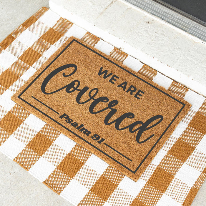 Christian Welcome Doormat Bible Verse We Are Covered Psalm 91 Scripture Entryway Decor Religious Housewarming Gift for Christian Home Decor