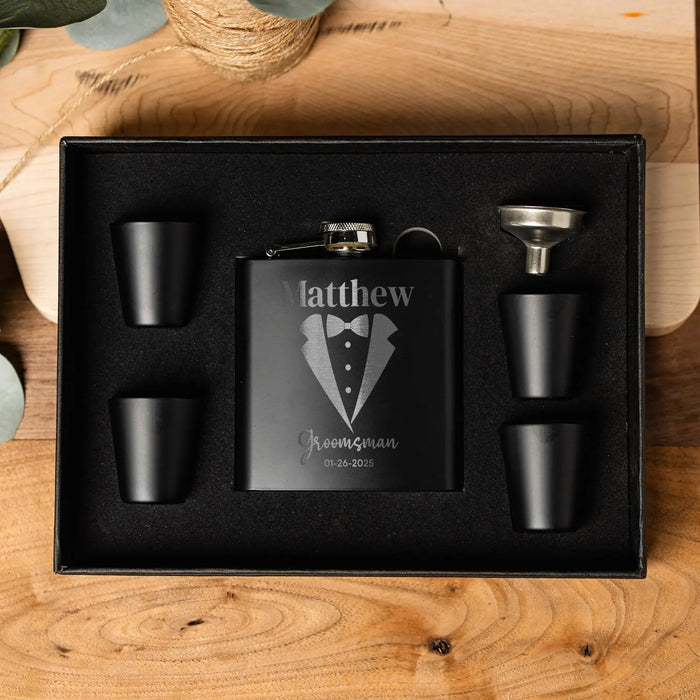 Personalized Flask Set: Custom Etched Stainless Steel Groomsman Gift