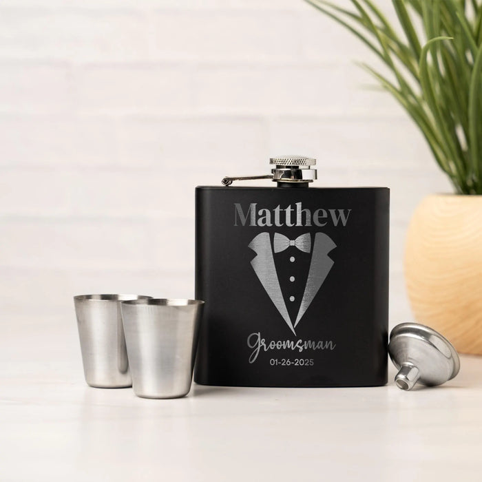 Personalized Flask Set: Custom Etched Stainless Steel Groomsman Gift