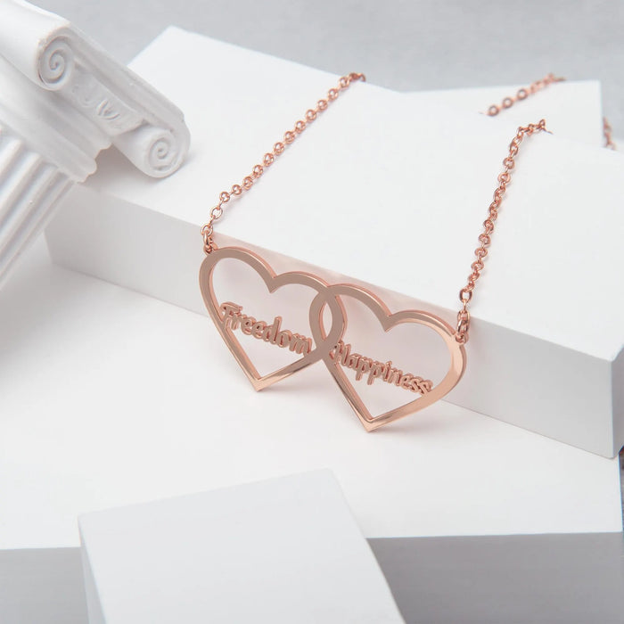 Personalized Double Heart Name Necklace Sterling Silver Custom Jewelry Gift for Girlfriend Unique Friendship Necklace for Her