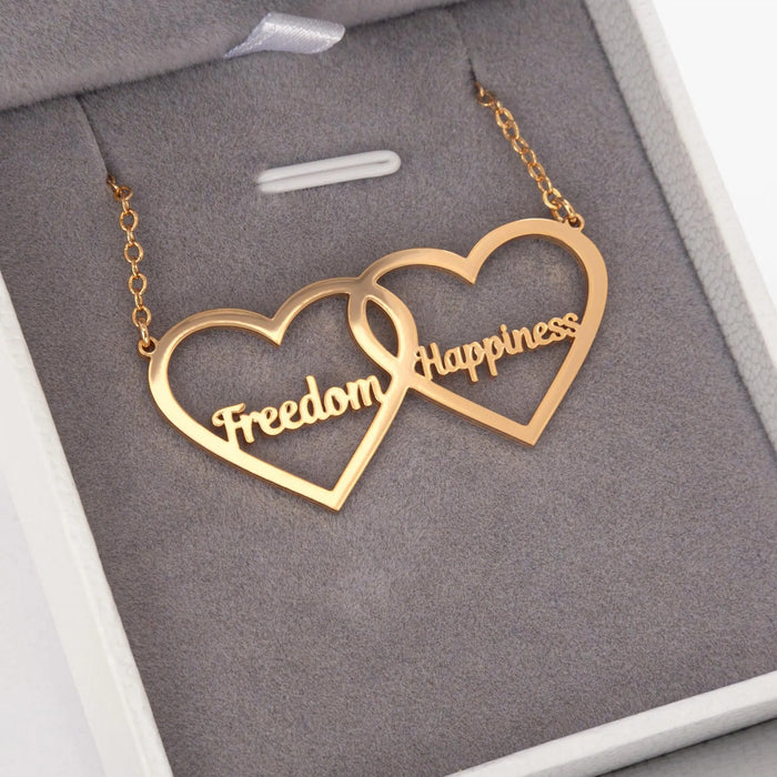 Personalized Double Heart Name Necklace Sterling Silver Custom Jewelry Gift for Girlfriend Unique Friendship Necklace for Her