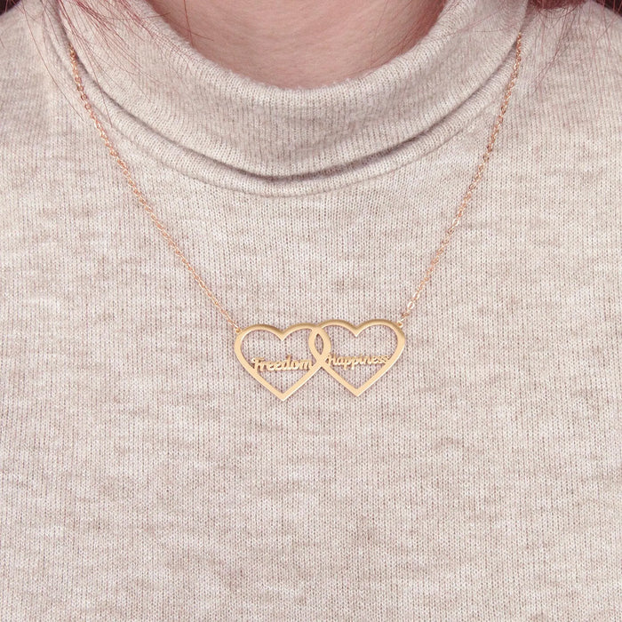 Personalized Double Heart Name Necklace Sterling Silver Custom Jewelry Gift for Girlfriend Unique Friendship Necklace for Her