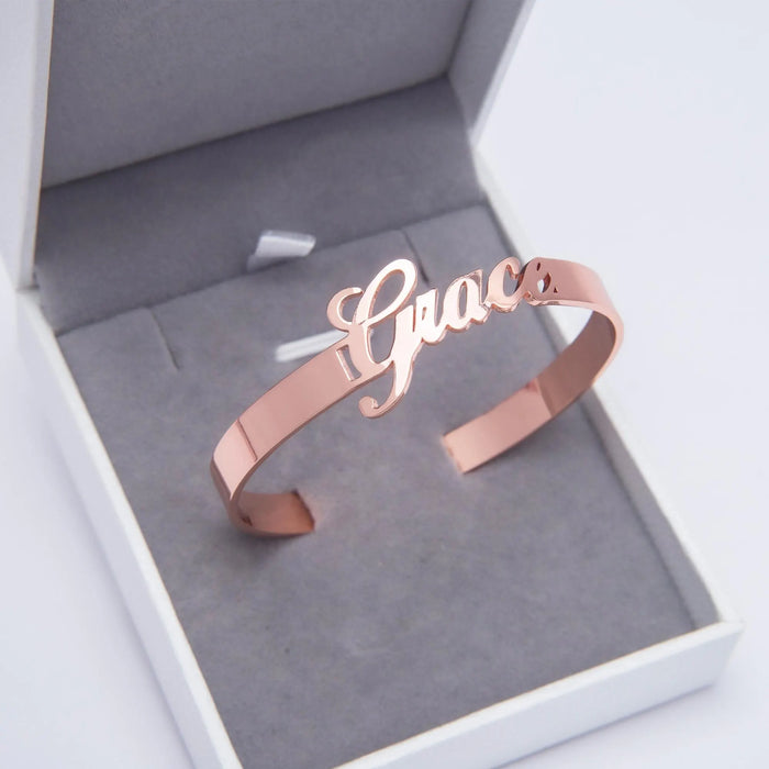 Personalized Open Cuff Bracelet Sterling Silver Custom Jewelry Gift for Girlfriend Unique Friendship Bracelet for Her